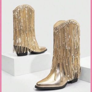 Gold fringe boots - brand new!